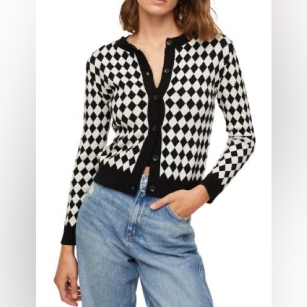 Mango Diamond-Check Knitted Cardigan